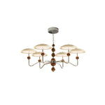 LUXORA  Mid-Century 6 Light Chandelier with Dome Shades and Wood Accents for Living Room Dining Room - Chrome & Cream