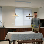 LUXORA Mid-Century Pendant Light with Saucer Shade and Wood Accent for Dining Room Kitchen Island - White & Walnut