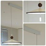 LUXORA Mid-Century Pendant Light with Saucer Shade and Wood Accent for Dining Room Kitchen Island - White & Walnut