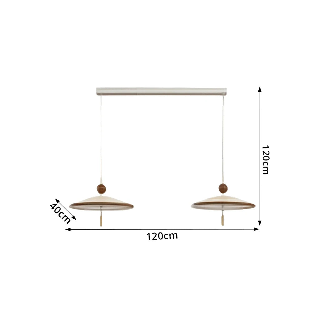 LUXORA Mid-Century Pendant Light with Saucer Shade and Wood Accent for Dining Room Kitchen Island - White & Walnut