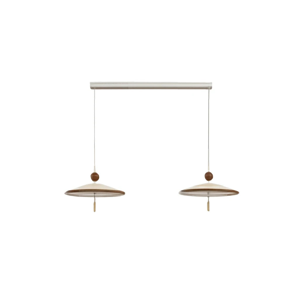 LUXORA Mid-Century Pendant Light with Saucer Shade and Wood Accent for Dining Room Kitchen Island - White & Walnut