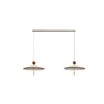 LUXORA Mid-Century Pendant Light with Saucer Shade and Wood Accent for Dining Room Kitchen Island - White & Walnut