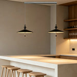 LUXORA Mid-Century Pendant Light with Saucer Shade and Wood Accent for Dining Room Kitchen Island - Black