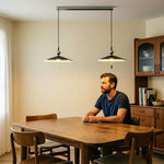 LUXORA Mid-Century Pendant Light with Saucer Shade and Wood Accent for Dining Room Kitchen Island - Black