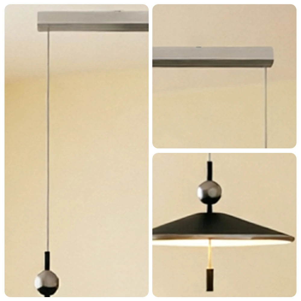 LUXORA Mid-Century Pendant Light with Saucer Shade and Wood Accent for Dining Room Kitchen Island - Black