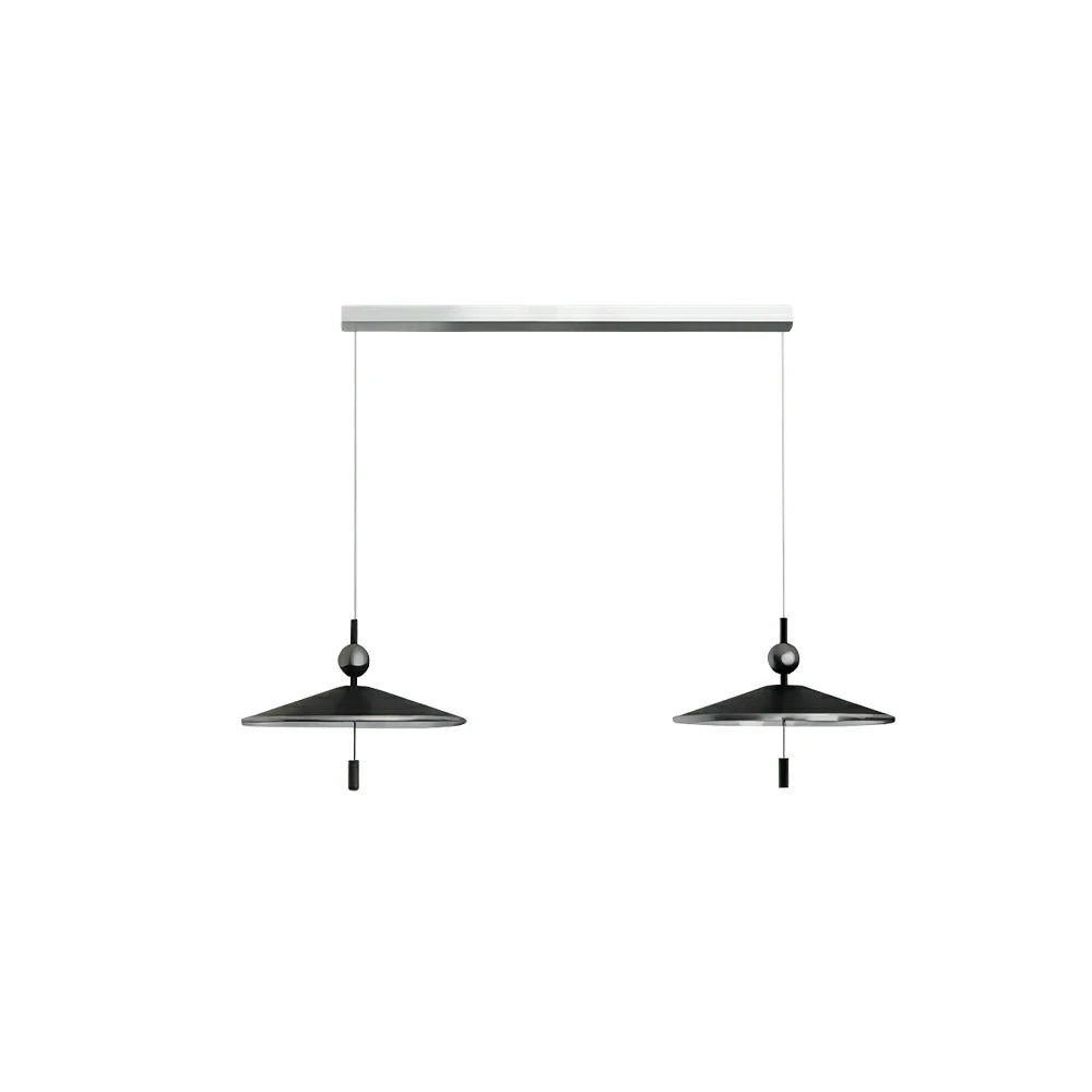 LUXORA Mid-Century Pendant Light with Saucer Shade and Wood Accent for Dining Room Kitchen Island - Black