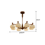 LUXORA Mid-Century 8 Light Globe Chandelier with Curved Arms and Wood Accents for Living Room Dining Room - Walnut & White