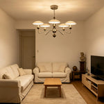 LUXORA Modern 5 Light LED Ring Chandelier with Wood Bead Accents for Living Room Dining Room - Chrome & Walnut