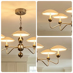 LUXORA Modern 5 Light LED Ring Chandelier with Wood Bead Accents for Living Room Dining Room - Chrome & Walnut