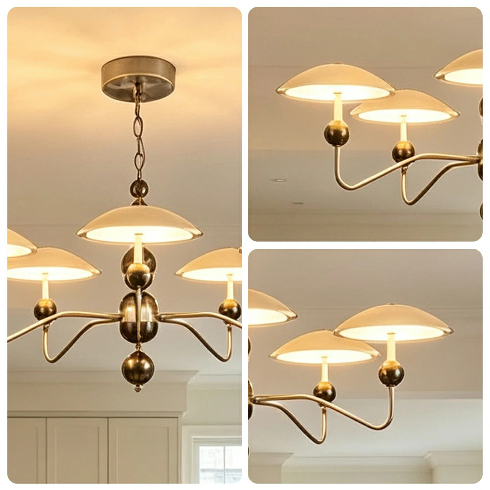LUXORA Modern 5 Light LED Ring Chandelier with Wood Bead Accents for Living Room Dining Room - Chrome & Walnut