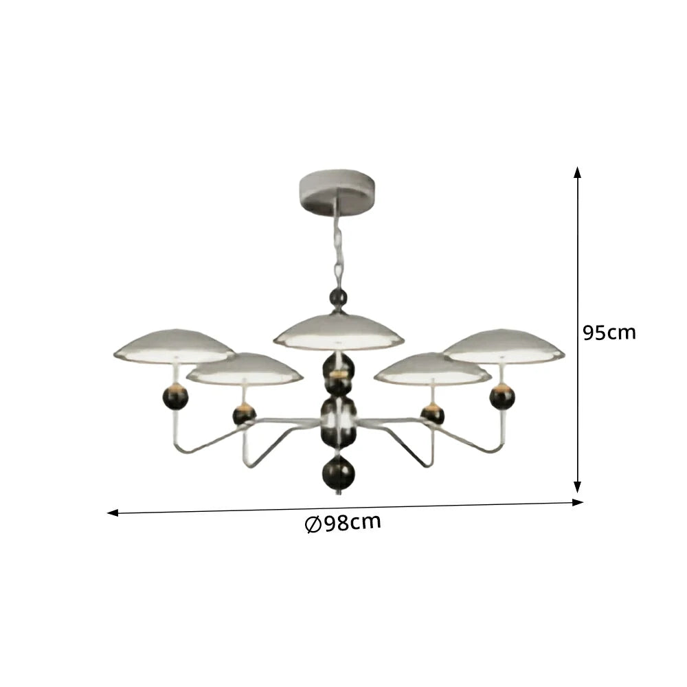 LUXORA Modern 5 Light LED Ring Chandelier with Wood Bead Accents for Living Room Dining Room - Chrome & Walnut
