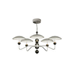 LUXORA Modern 5 Light LED Ring Chandelier with Wood Bead Accents for Living Room Dining Room - Chrome & Walnut