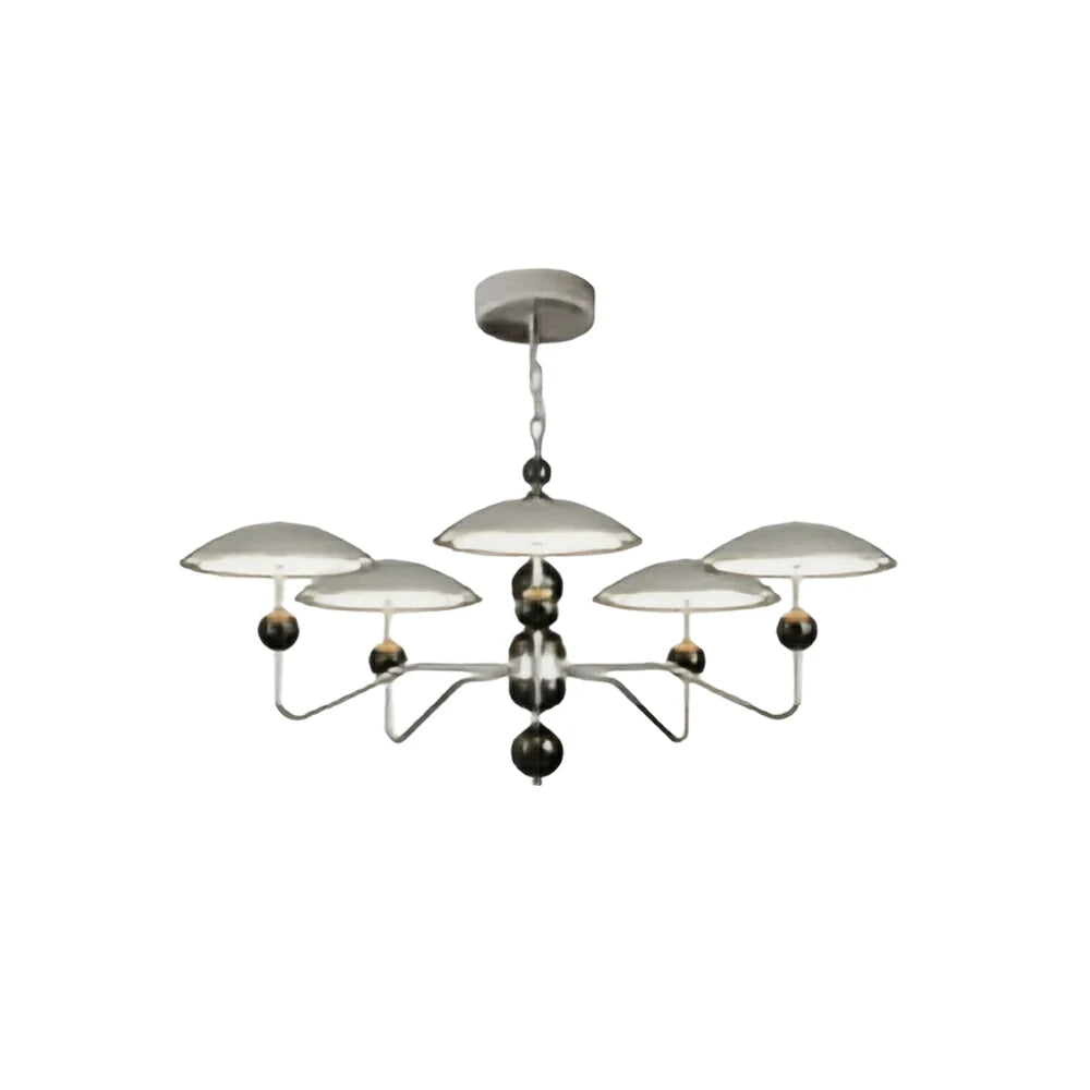 LUXORA Modern 5 Light LED Ring Chandelier with Wood Bead Accents for Living Room Dining Room - Chrome & Walnut