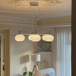 LUXORA Modern 6 Light Chandelier with Ribbed Globe Shades 90cm for Living Room Dining Room - Chrome & White