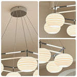 LUXORA Modern 6 Light Chandelier with Ribbed Globe Shades 90cm for Living Room Dining Room - Chrome & White