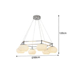 LUXORA Modern 6 Light Chandelier with Ribbed Globe Shades 90cm for Living Room Dining Room - Chrome & White