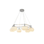 LUXORA Modern 6 Light Chandelier with Ribbed Globe Shades 90cm for Living Room Dining Room - Chrome & White