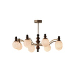 LUXORA Mid-Century 8 Light Chandelier with Ribbed Glass Shades and Wood Accents for Living Room Dining Room - Chrome & Walnut