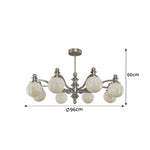 LUXORA Mid-Century 8 Light Chandelier with Ribbed Glass Shades and Wood Accents for Living Room Dining Room - Grey