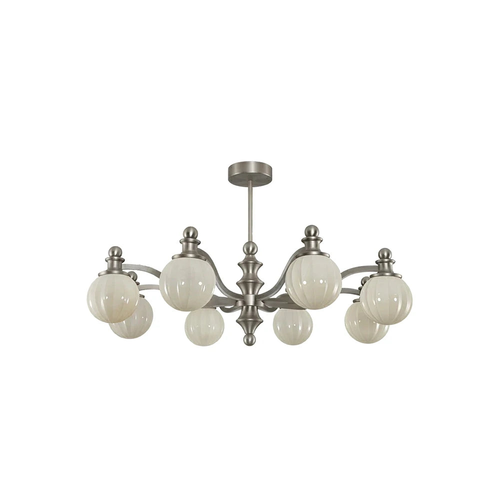 LUXORA Mid-Century 8 Light Chandelier with Ribbed Glass Shades and Wood Accents for Living Room Dining Room - Grey