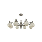 LUXORA Mid-Century 8 Light Chandelier with Ribbed Glass Shades and Wood Accents for Living Room Dining Room - Grey