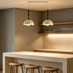 LUXORA Mid-Century Pendant Light with Scalloped Dome Shade and Bead Accents for Dining Room Kitchen Island - Cream & Black