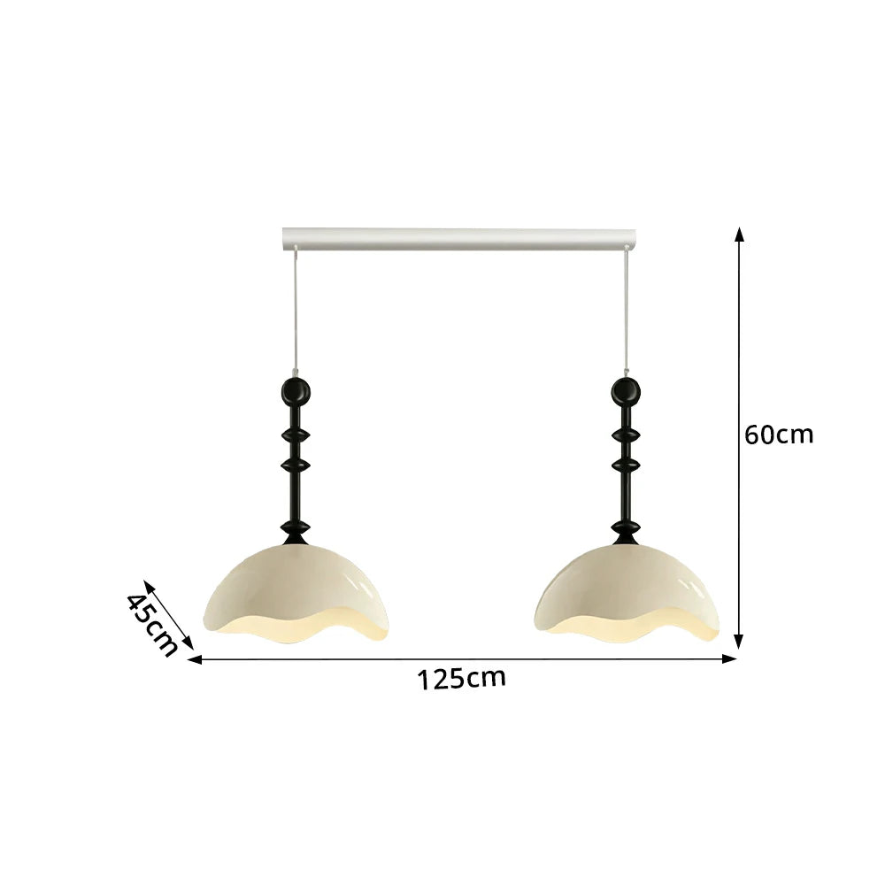 LUXORA Mid-Century Pendant Light with Scalloped Dome Shade and Bead Accents for Dining Room Kitchen Island - Cream & Black
