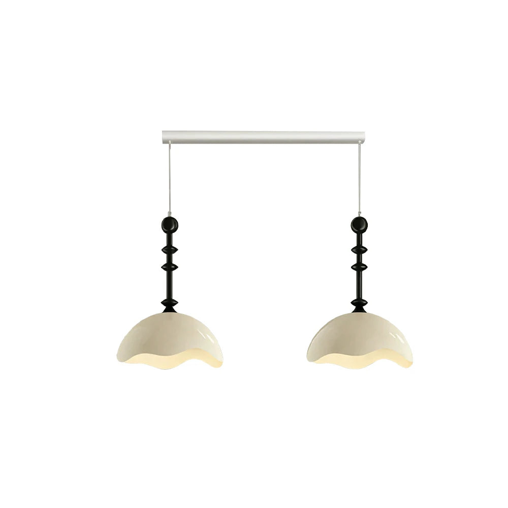 LUXORA Mid-Century Pendant Light with Scalloped Dome Shade and Bead Accents for Dining Room Kitchen Island - Cream & Black