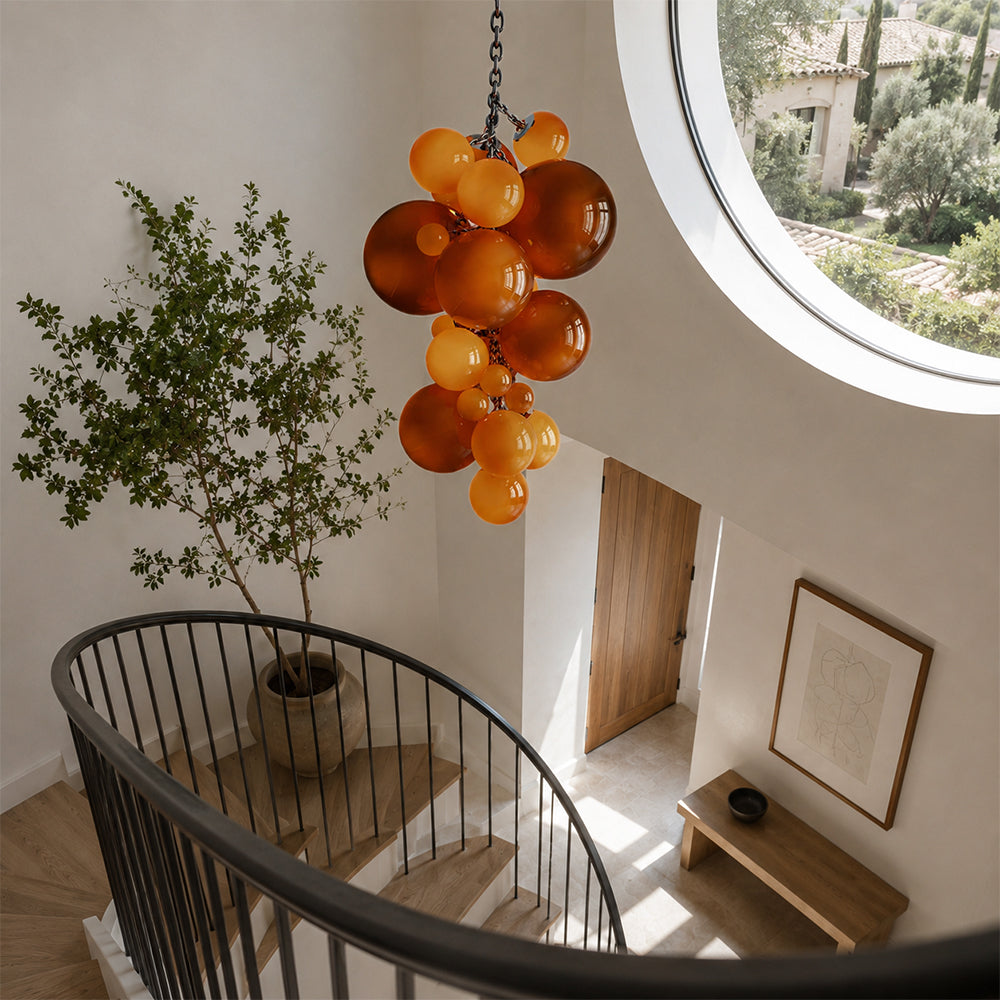 LUXORA Bubble Cluster Pendant Light Sculptural Hanging Lamp for Living Room Dining Room & Stairwell - Orange