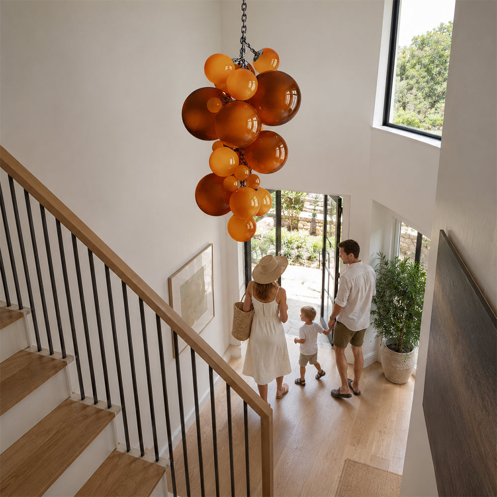 LUXORA Bubble Cluster Pendant Light Sculptural Hanging Lamp for Living Room Dining Room & Stairwell - Orange