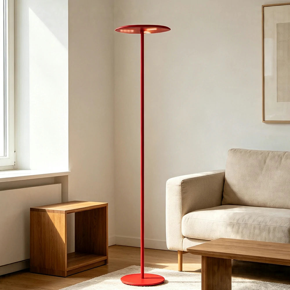 LUXORA  Slim Disc LED Floor Lamp Minimalist Standing Light for Living Room Bedroom & Reading Corner - Red