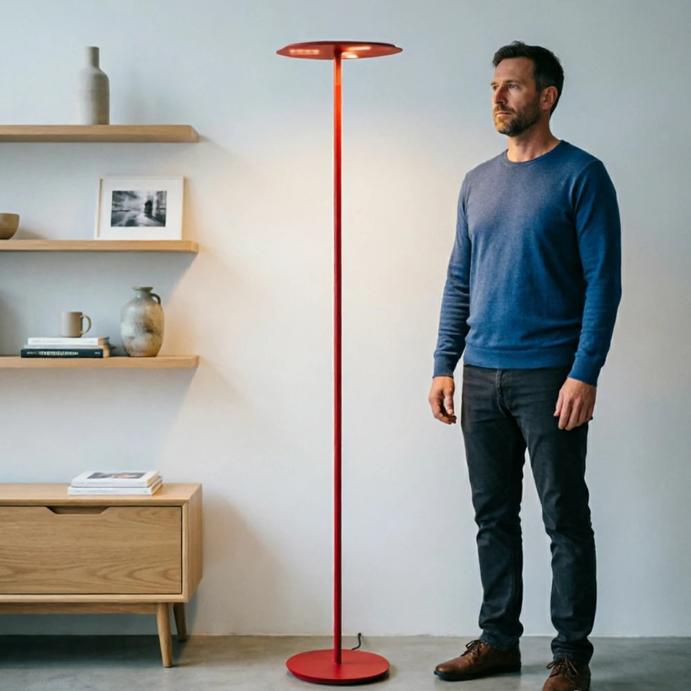 LUXORA  Slim Disc LED Floor Lamp Minimalist Standing Light for Living Room Bedroom & Reading Corner - Red