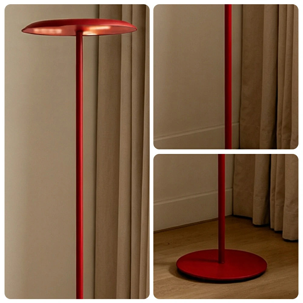 LUXORA  Slim Disc LED Floor Lamp Minimalist Standing Light for Living Room Bedroom & Reading Corner - Red