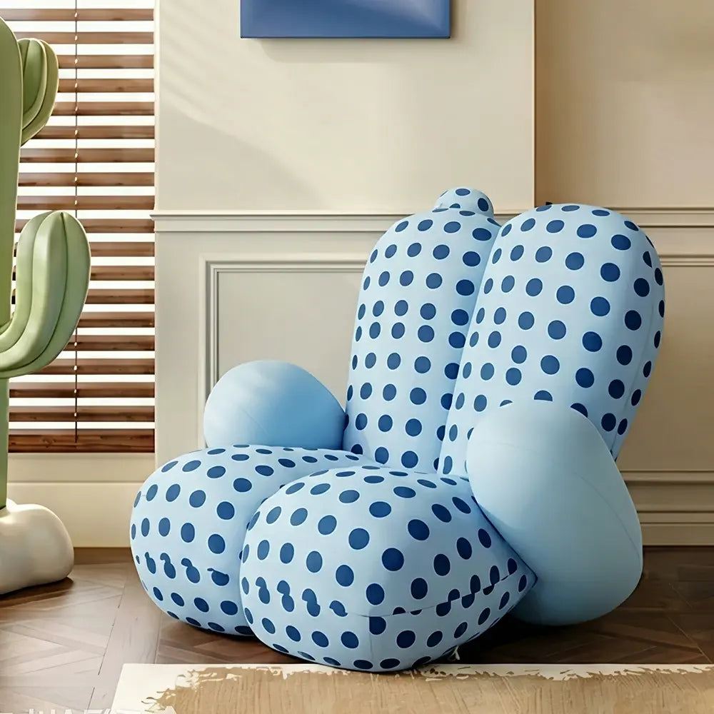LUXORA Lounge Chair - Polka Dot Velvet Upholstery with Wraparound Cushion Design and Solid Timber Frame, Cozy Accent Chair for Living Room & Bedroom - Blue