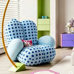 LUXORA Lounge Chair - Polka Dot Velvet Upholstery with Wraparound Cushion Design and Solid Timber Frame, Cozy Accent Chair for Living Room & Bedroom - Blue