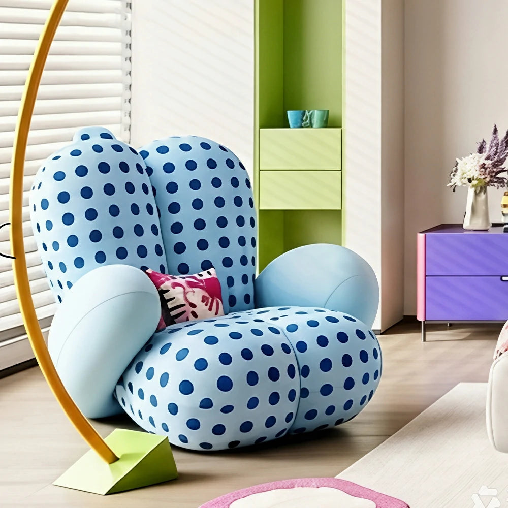 LUXORA Lounge Chair - Polka Dot Velvet Upholstery with Wraparound Cushion Design and Solid Timber Frame, Cozy Accent Chair for Living Room & Bedroom - Blue
