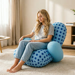 LUXORA Lounge Chair - Polka Dot Velvet Upholstery with Wraparound Cushion Design and Solid Timber Frame, Cozy Accent Chair for Living Room & Bedroom - Blue
