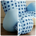 LUXORA Lounge Chair - Polka Dot Velvet Upholstery with Wraparound Cushion Design and Solid Timber Frame, Cozy Accent Chair for Living Room & Bedroom - Blue
