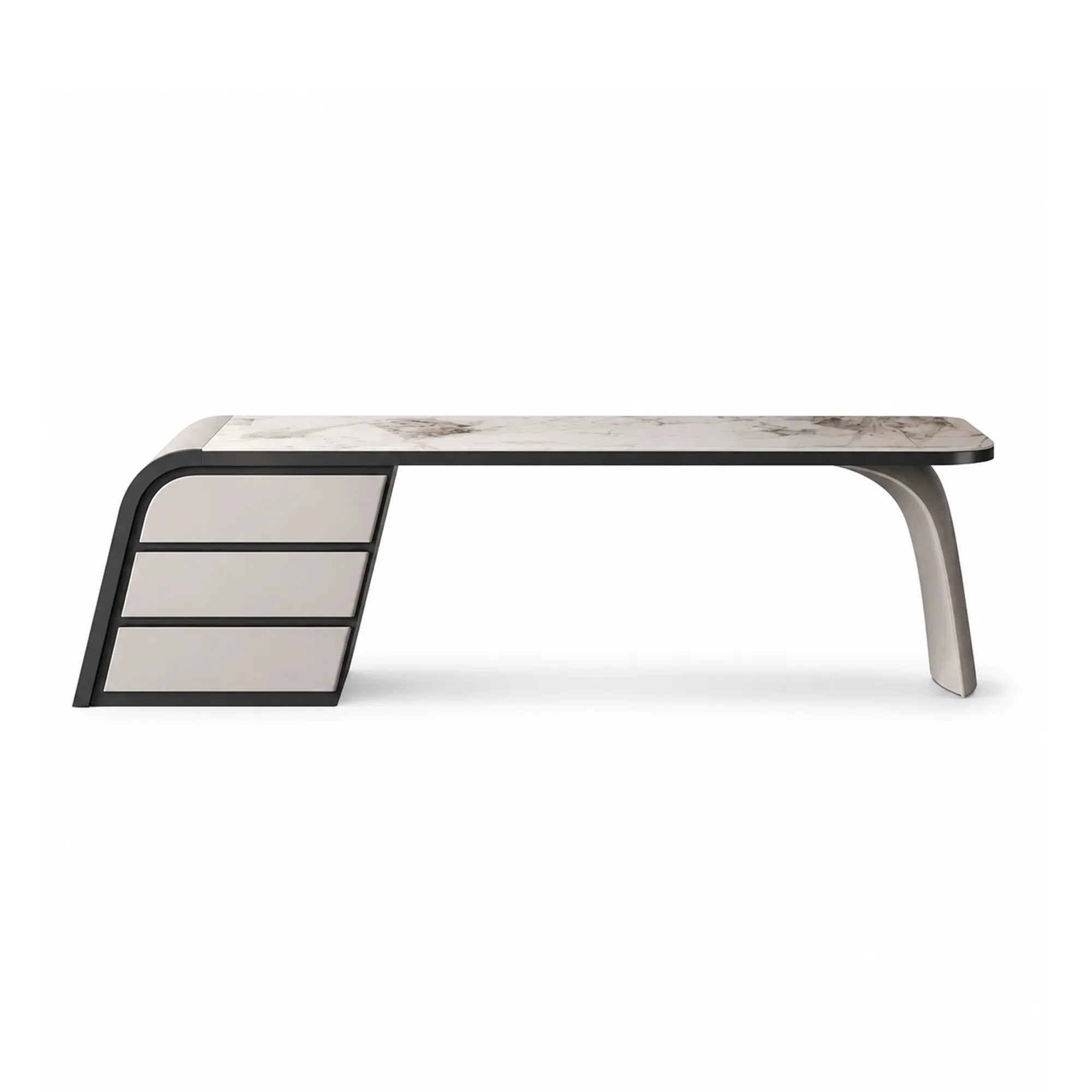 LUXORA Italian Luxury Sintered Stone Desk 9H Surface Built-In Power Outlet 140/160cm for Study Home Office - White