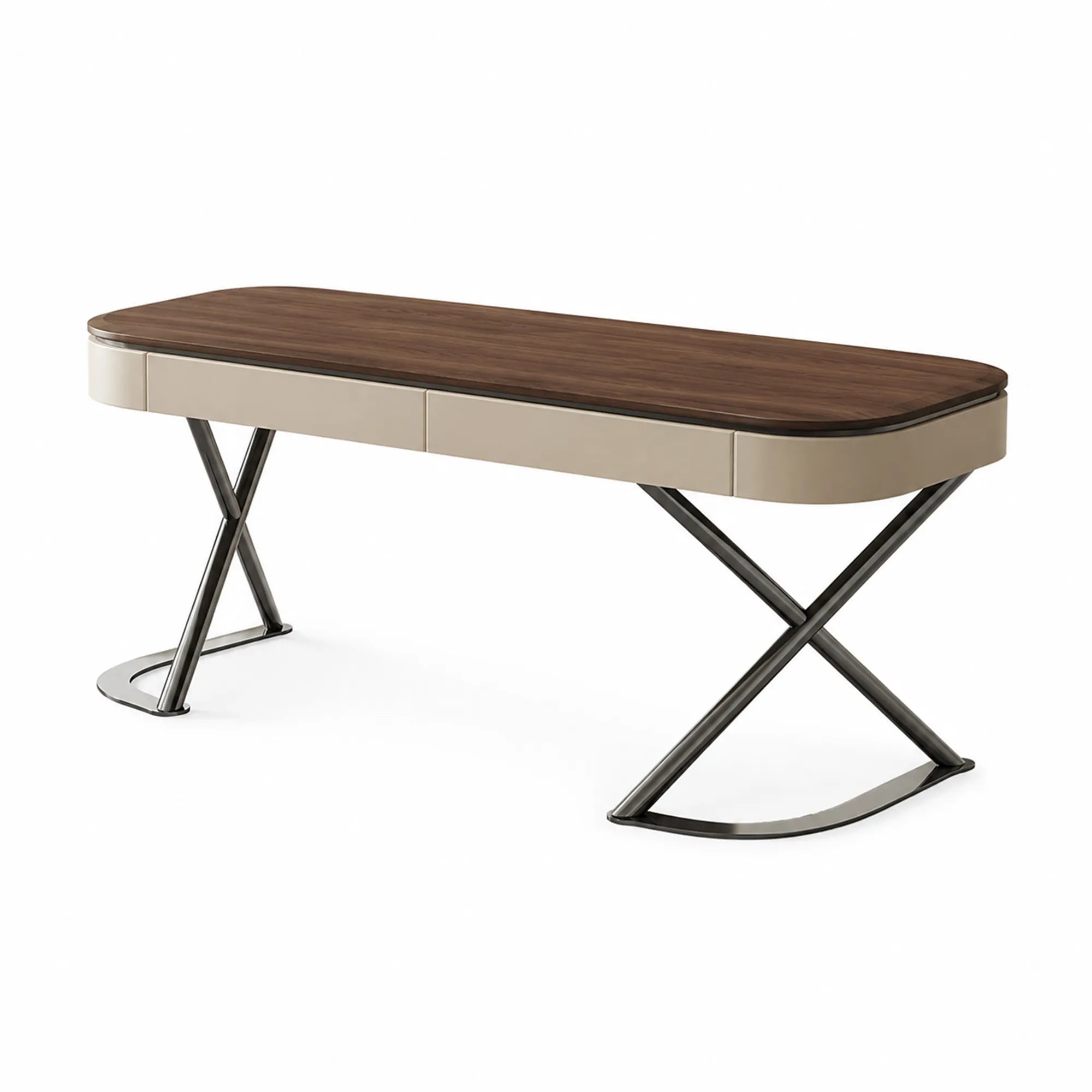 LUXORA Italian Retro Luxury Desk Smoked Wood 9H Sintered Stone Power Outlet 140/160cm for Study Home Office