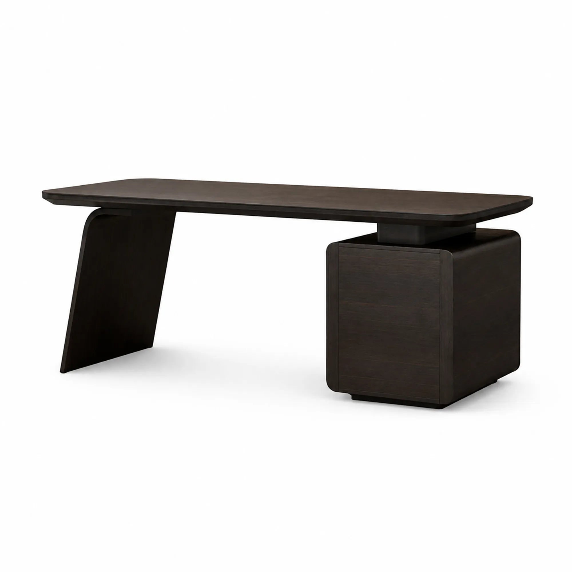 LUXORA Modern Italian Luxury Desk with Short Cabinet Smoked Wood E0 Board Smart Power System 140/160cm for Study Home Office