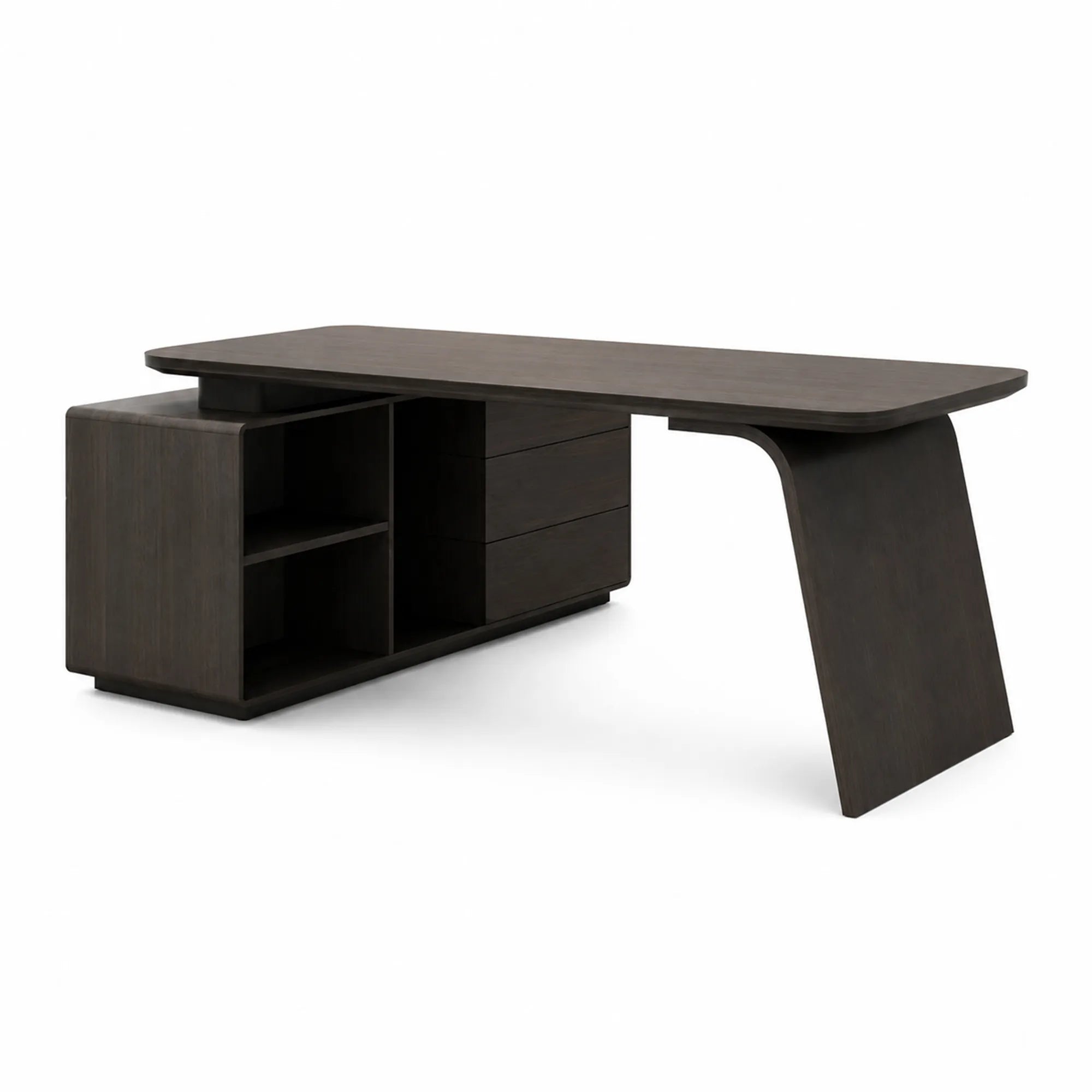 LUXORA Modern Italian Luxury Desk with Long Cabinet Smoked Wood E0 Board Smart Power System 140/160cm for Study Home Office
