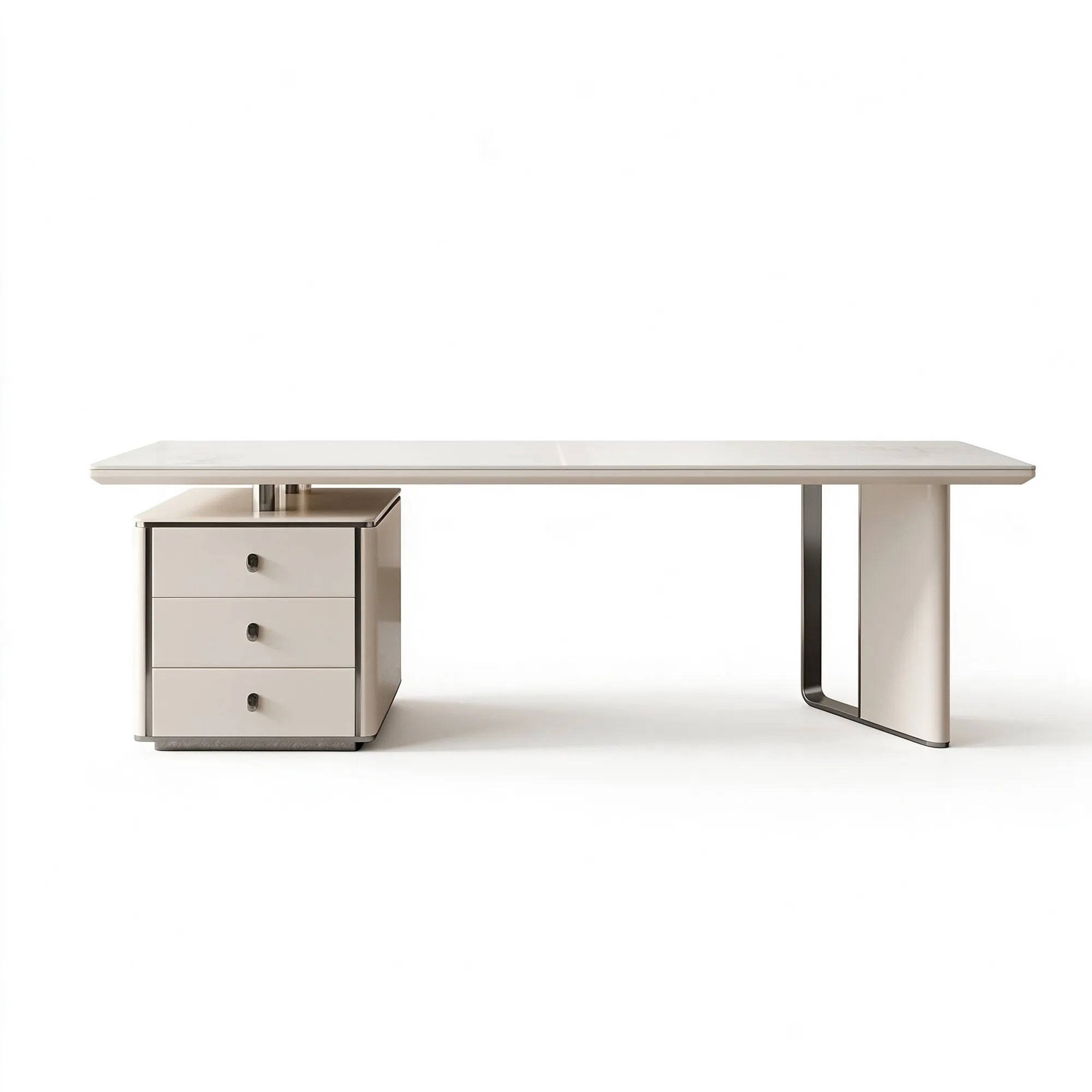 LUXORA Modern Italian Sintered Stone Desk Smart Power Outlet Modular Storage 140/160cm for Study Home Office - White