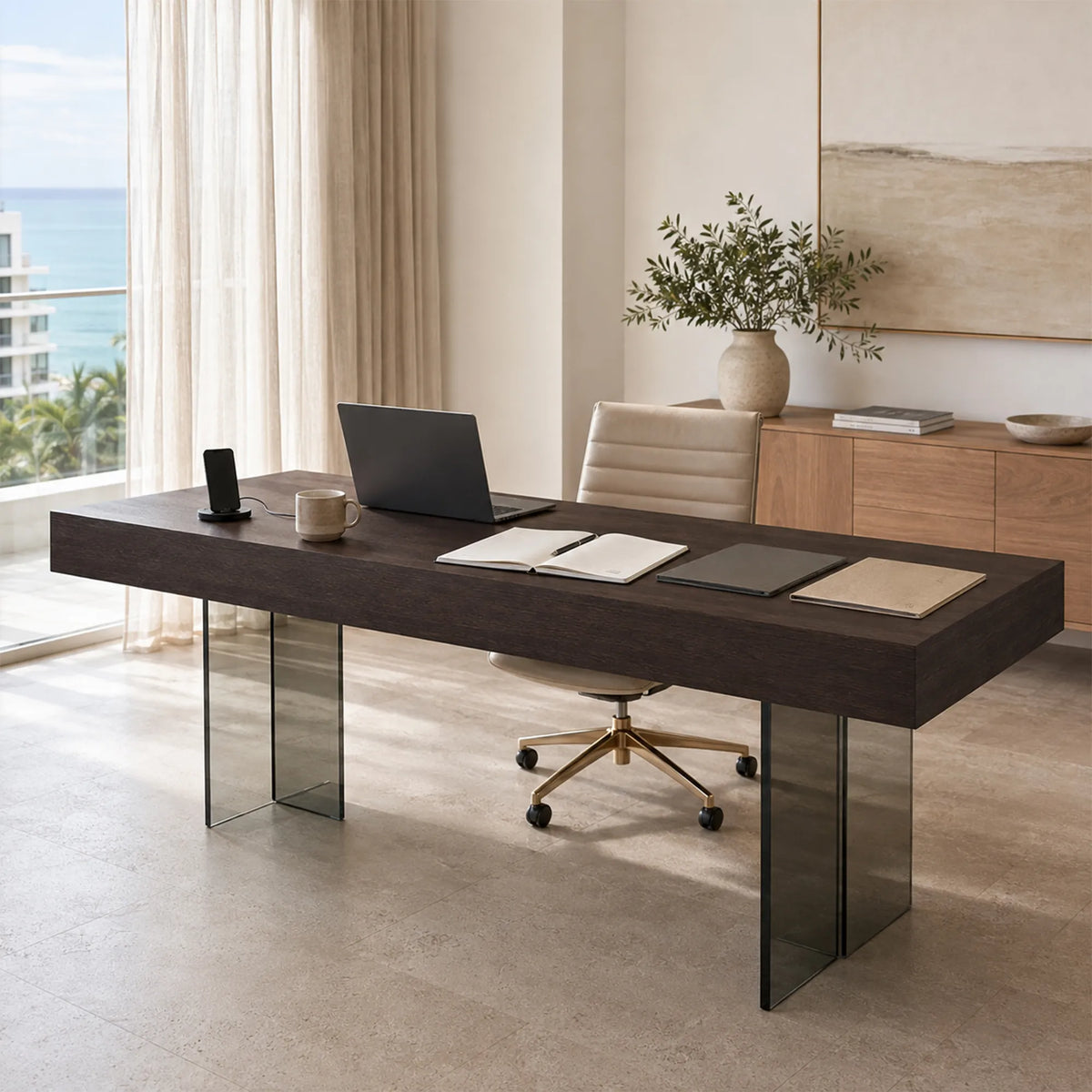 LUXORA Modern Italian Sintered Stone Desk 6mm Top Smart Power Outlet 140/160cm for Study Home Office
