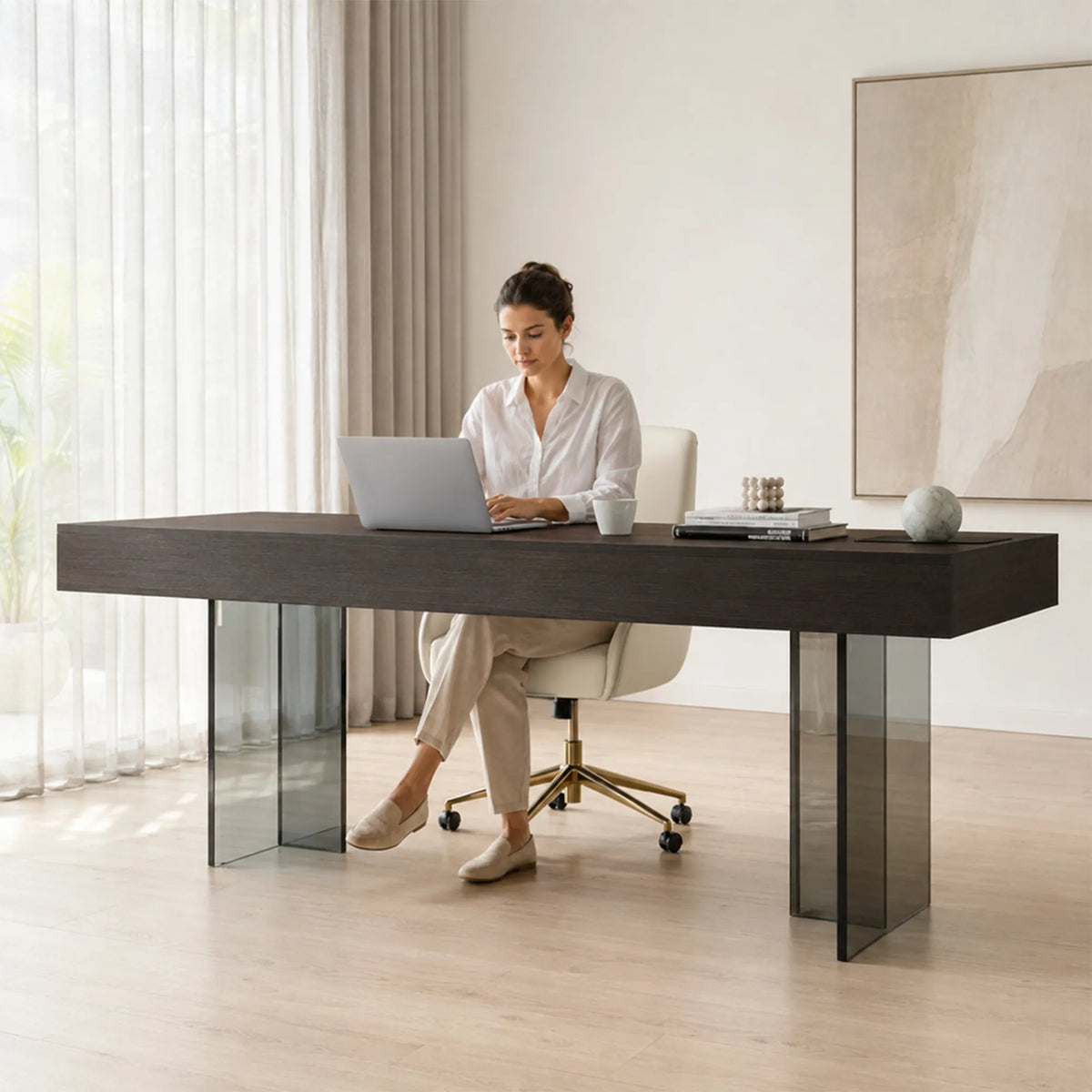LUXORA Modern Italian Sintered Stone Desk 6mm Top Smart Power Outlet 140/160cm for Study Home Office