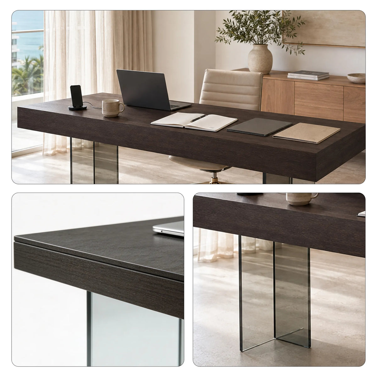 LUXORA Modern Italian Sintered Stone Desk 6mm Top Smart Power Outlet 140/160cm for Study Home Office