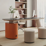 LUXORA Modern Italian Sintered Stone Desk 6mm Top Cylindrical Support Smart Power 140/160cm for Study Home Office - Orange
