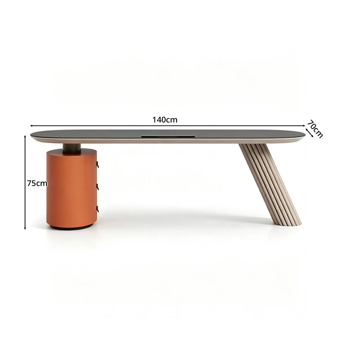 LUXORA Modern Italian Sintered Stone Desk 6mm Top Cylindrical Support Smart Power 140/160cm for Study Home Office - Orange