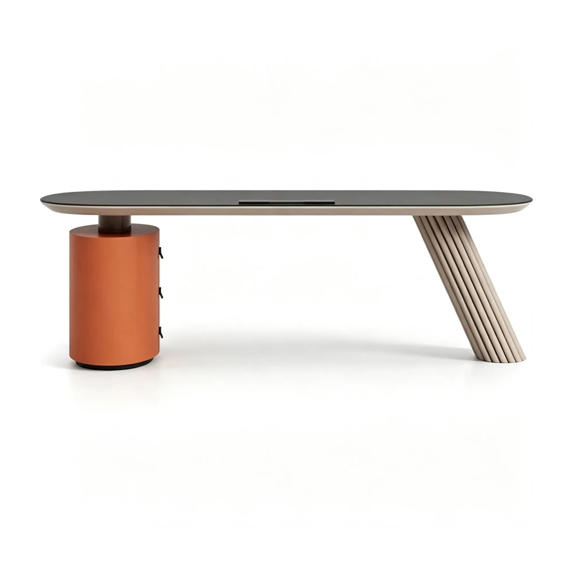 LUXORA Modern Italian Sintered Stone Desk 6mm Top Cylindrical Support Smart Power 140/160cm for Study Home Office - Orange