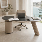 LUXORA Modern Italian Sintered Stone Desk 6mm Top Cylindrical Support Smart Power 140/160cm for Study Home Office - White
